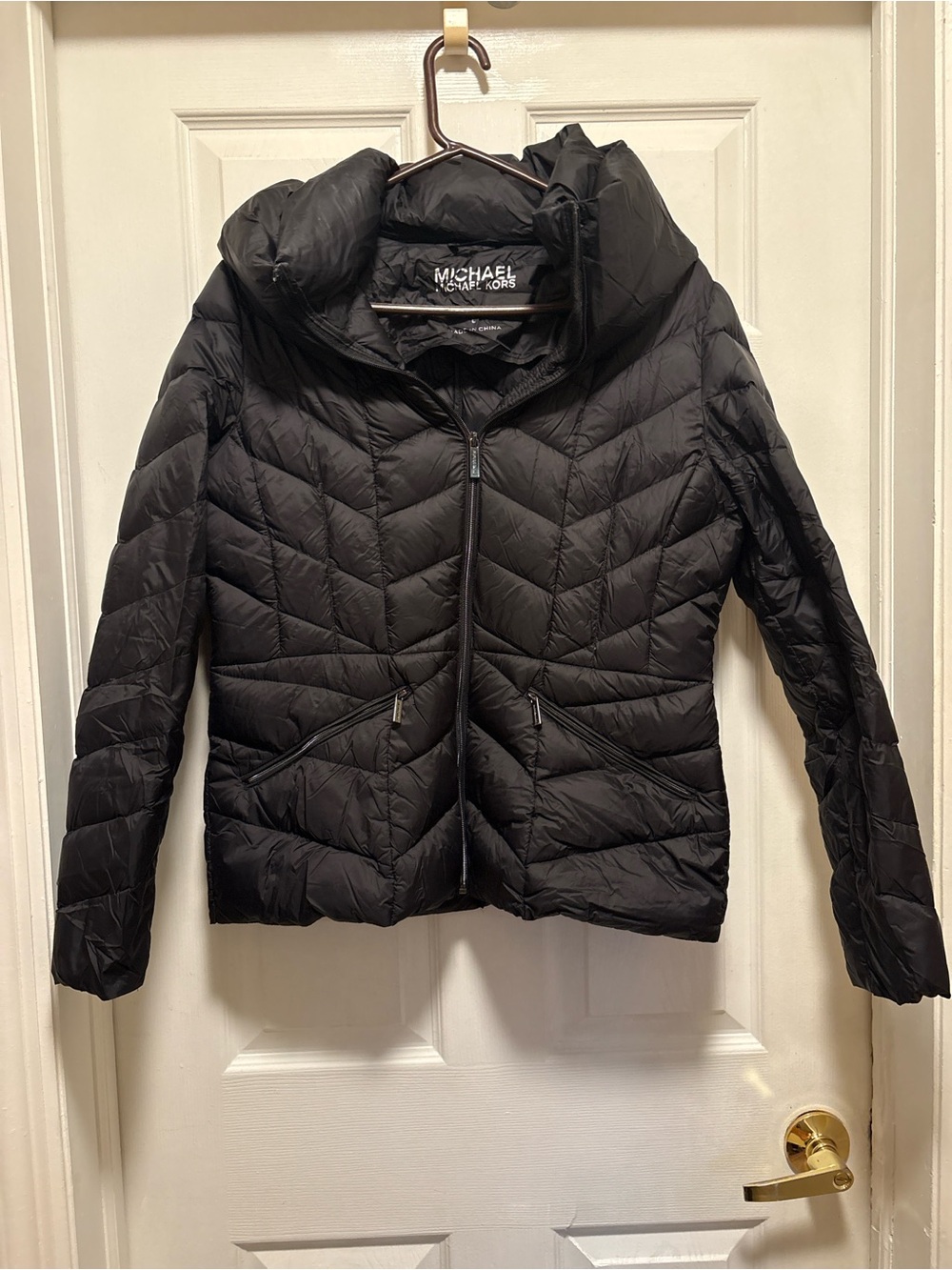 Michael Kors Black Quilted Chevron Packable Puffer Coat